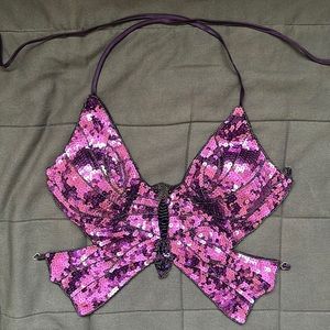 a raver’s dream outfit: Purple sequins butterfly top women size SMALL